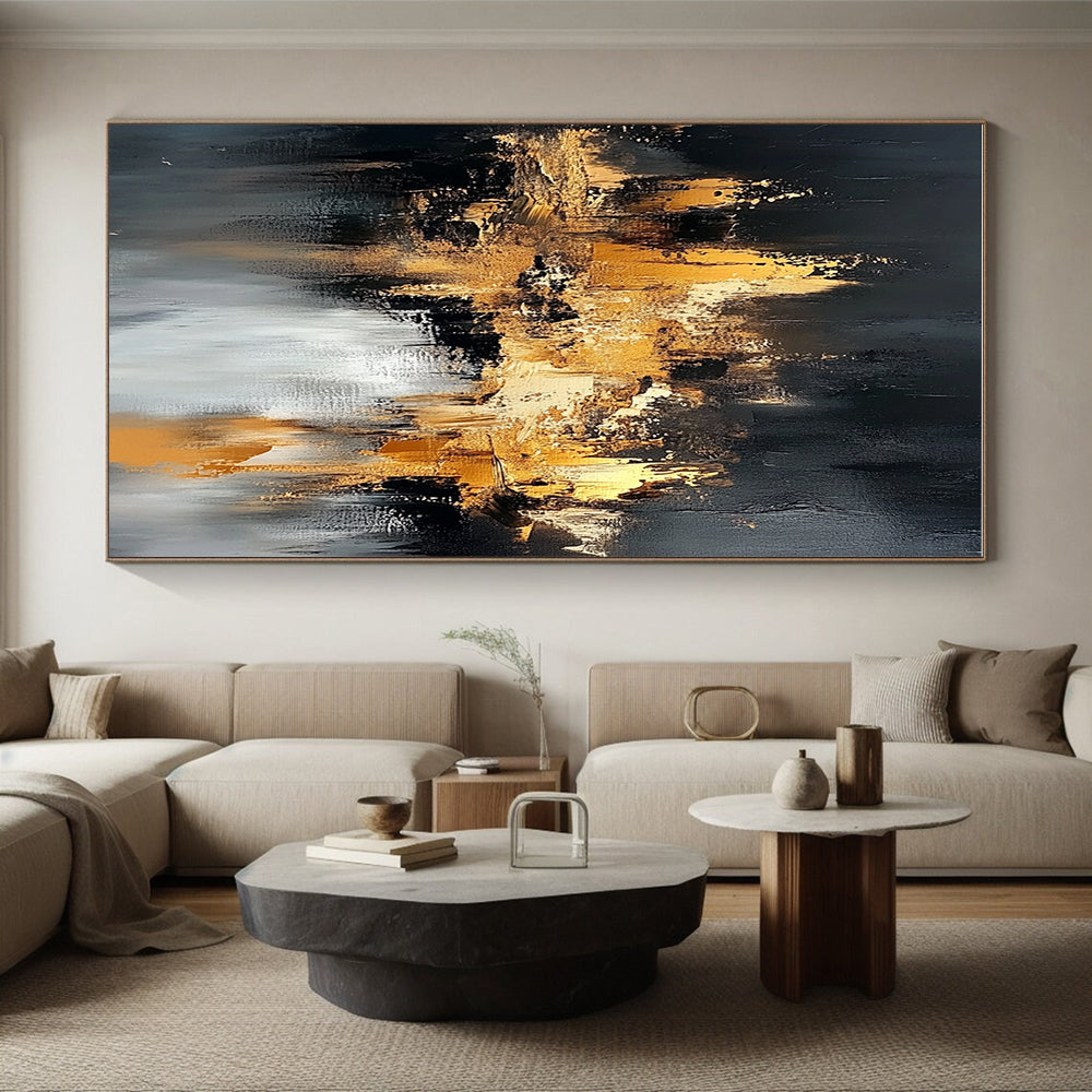 Black Gold and Silver Abstract Painting with Cityscape Inspiration GER643
