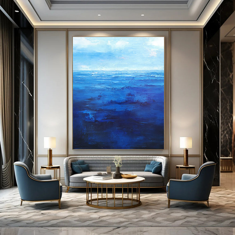 Blue Ocean Abstract Painting with Textured Waves ADGE345