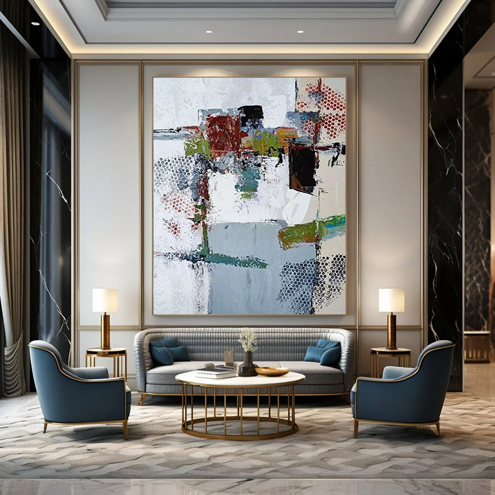 White Red Green Blue Abstract Painting ADGE042
