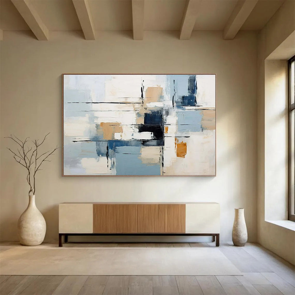 Light Blue and Beige Color - block Abstract Painting THY091