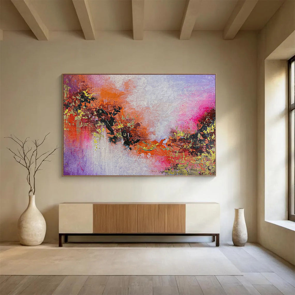 Purple Orange Abstract Painting with Fiery, Sunset - Like Hues THY366