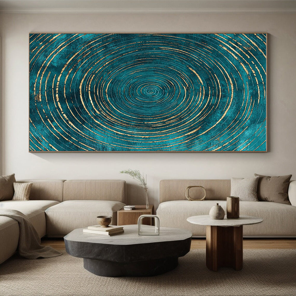 Teal and Gold Circular Abstract with Radiating Lines GER284