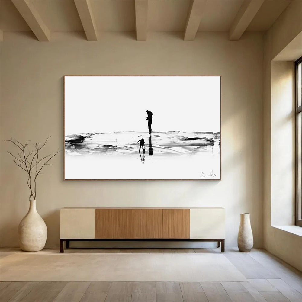 Black and White Silhouette Abstract Painting of Figures THY114