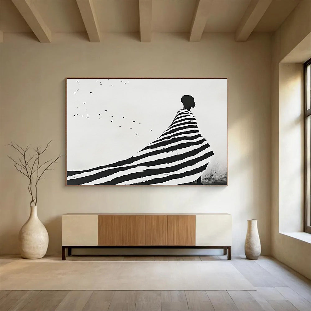 Striped Cloak Figure - Minimalist Silhouette Abstract Painting DYP019