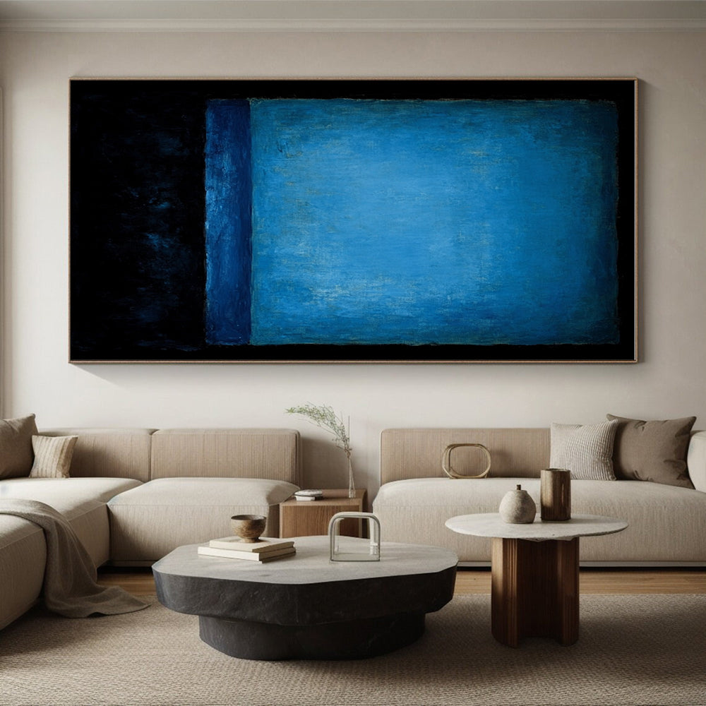 Deep Blue Monochromatic Abstract Painting with Textured Layers GER224