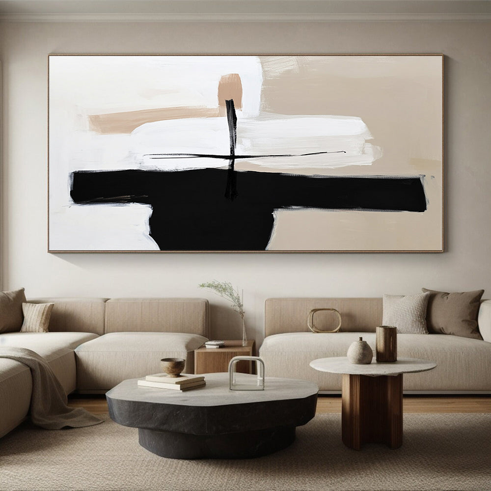 Beige Black and White Abstract Painting with Simple Compositions GER668