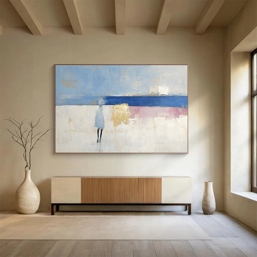 Figure on Beach Abstract Painting with Soft Color Palette DYP186