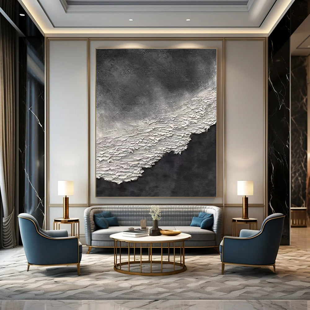 Black and White Textured Abstract Painting with Layered Effects ADGE339