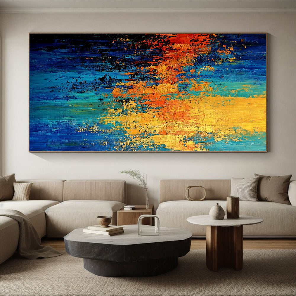Blue Orange Gold Abstract Painting with Vibrant Patterns GER768