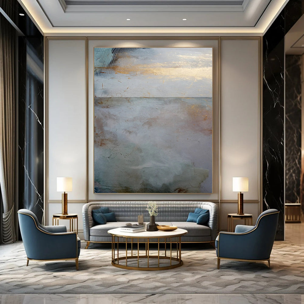 Coastal Abstract with Gold and Soft Tones Painting ADGE173