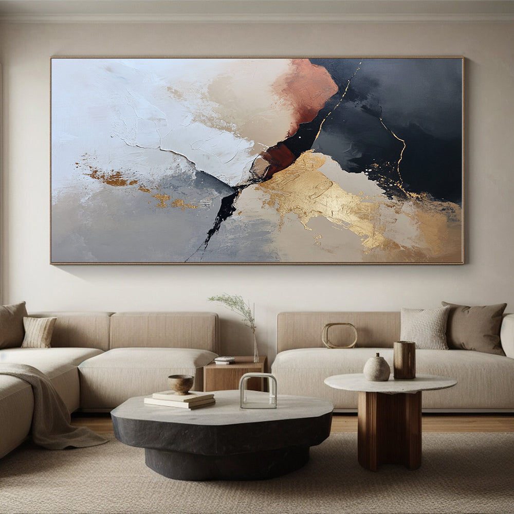 Black and Gold Abstract Painting with Dramatic Contrast GER466