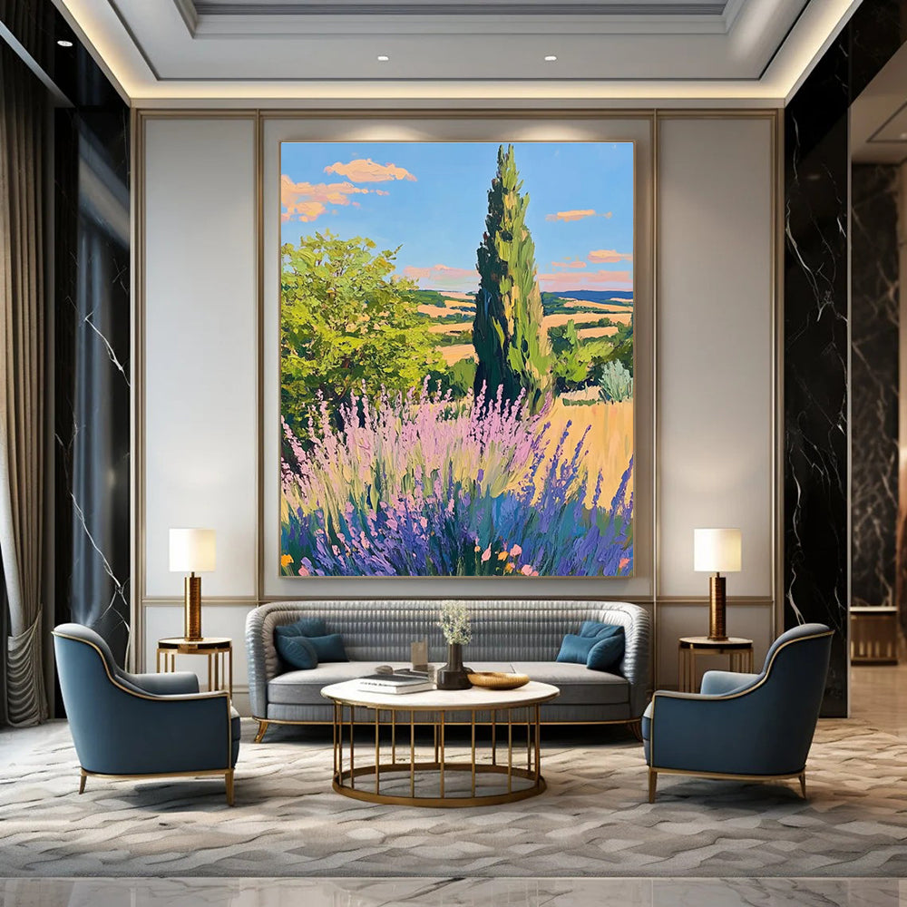 Scenic Landscape with Lavender Painting in Bright Colors ADGE436