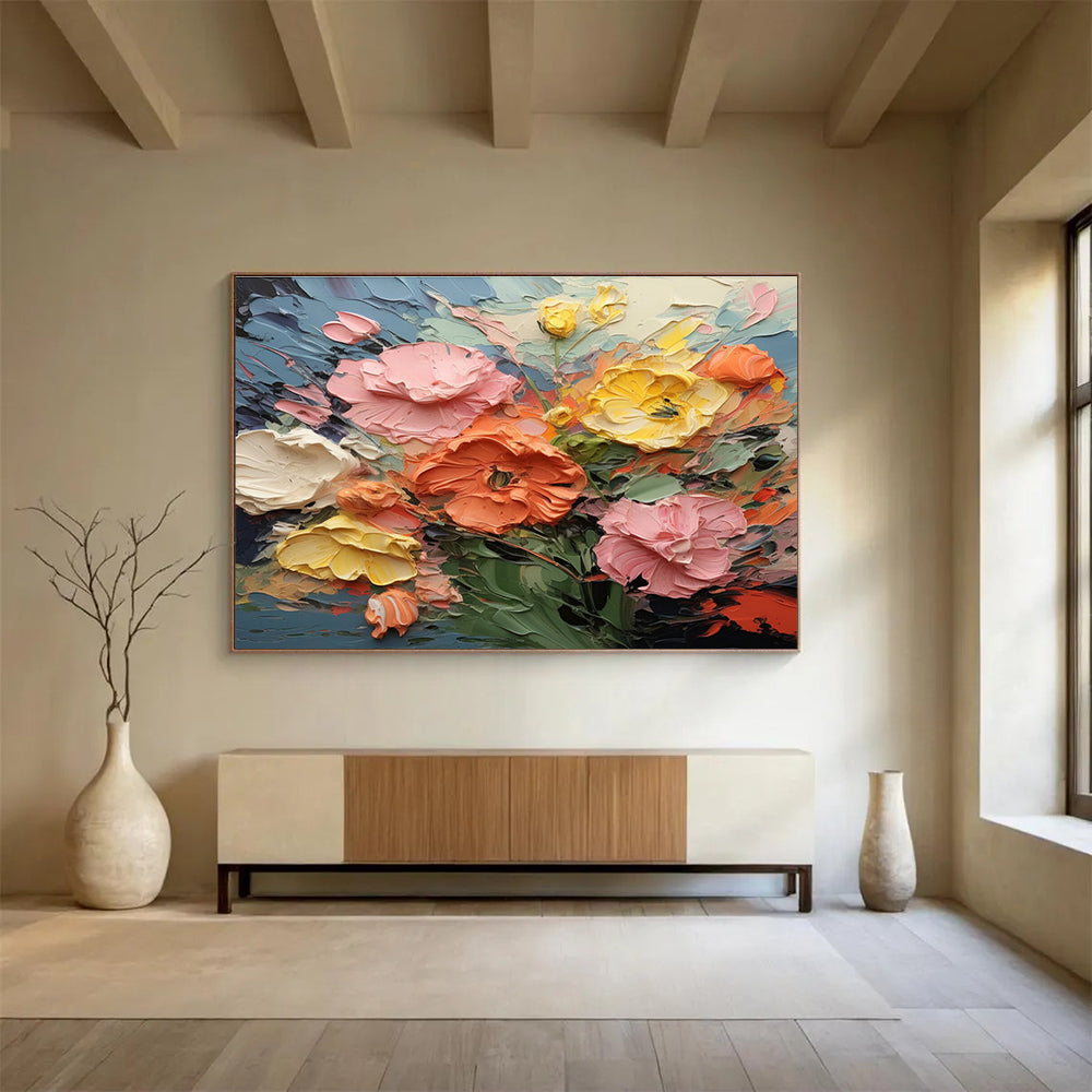 Impasto Flower Bounty Abstract Painting with Soft and Bold Colors THY309