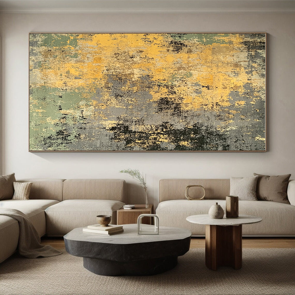Yellow Gray Green Abstract Painting with Earthy Vibes GER403