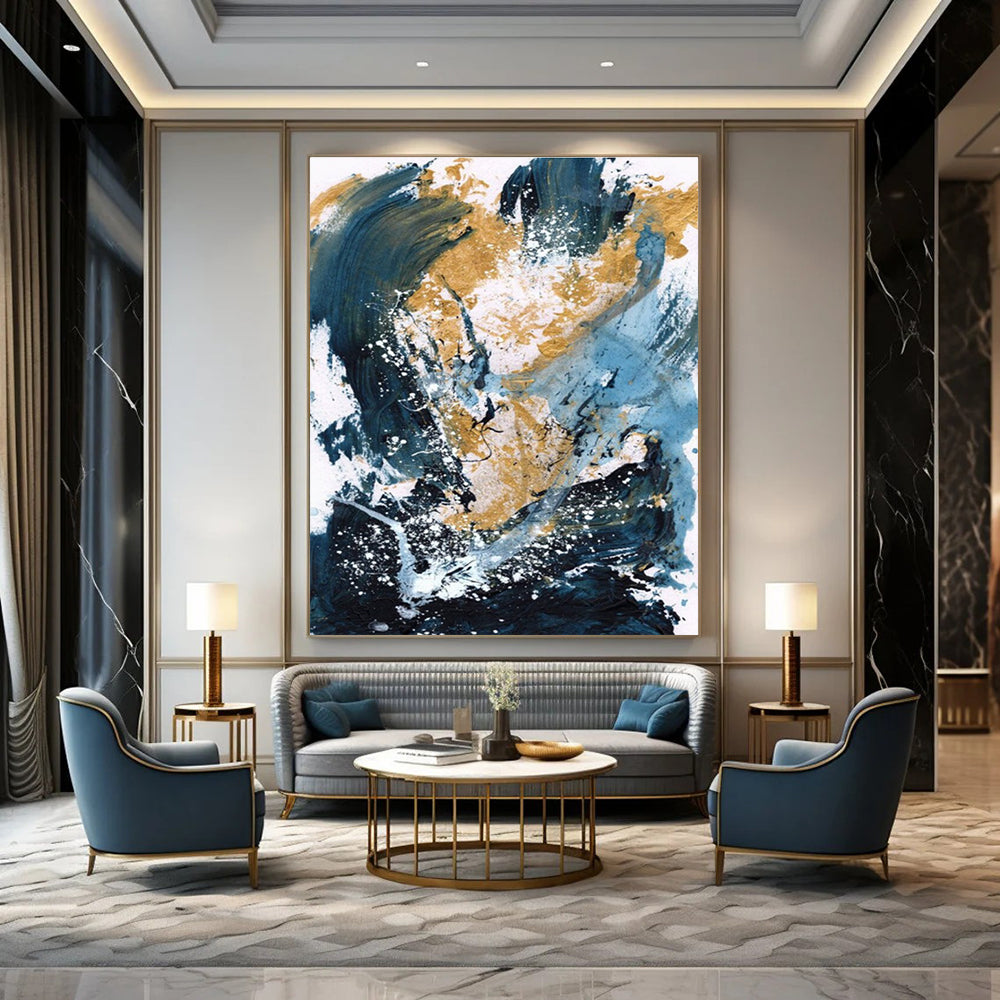 Blue Gold Abstract Splash Painting ADGE234