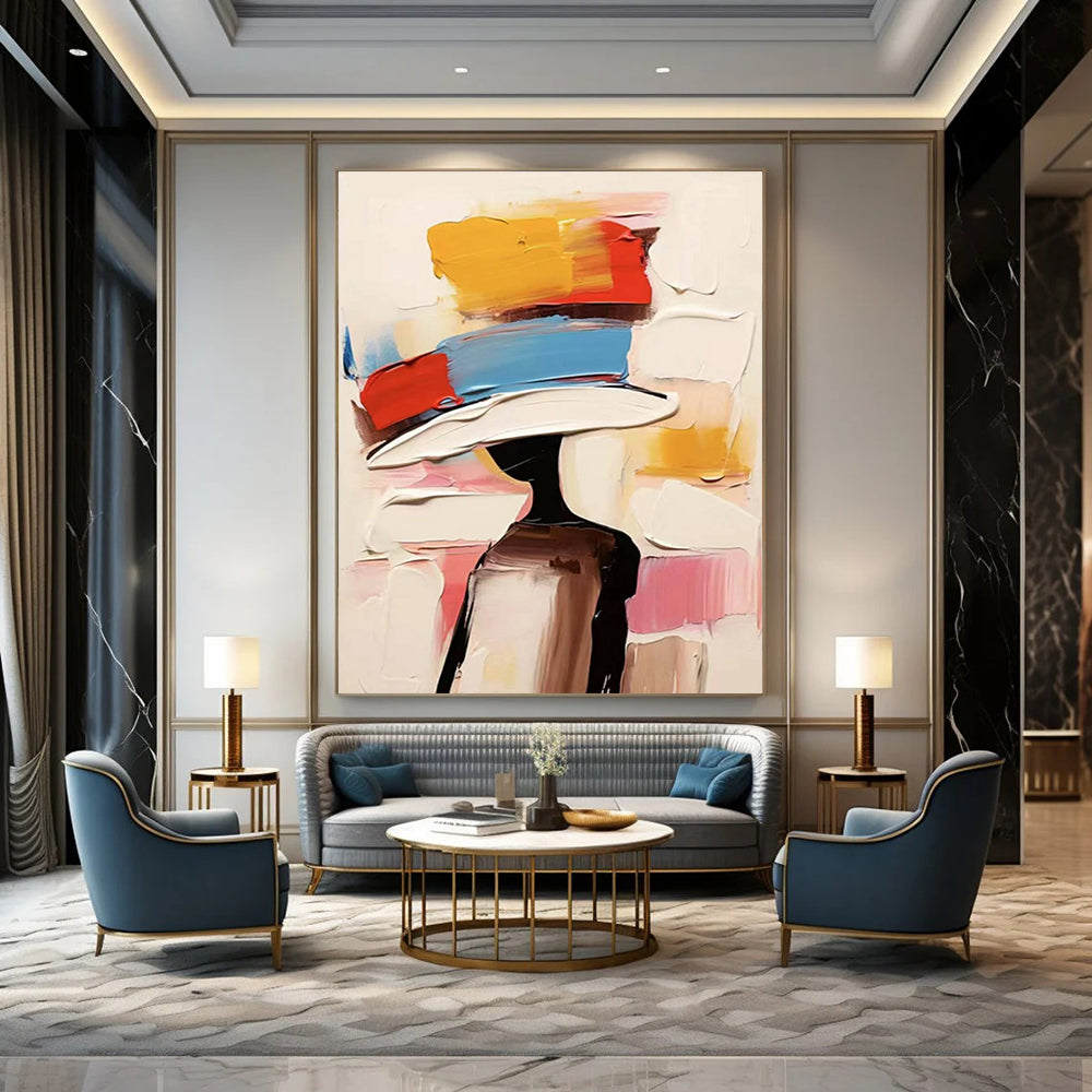 Colorful Hat Figure Abstract Painting with Bright Hues ADGE324