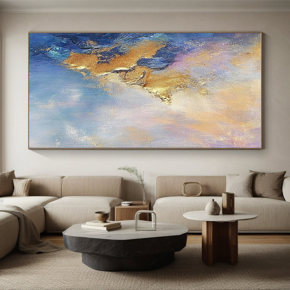 Blue and Gold Abstract Painting with Textured Surfaces GER625
