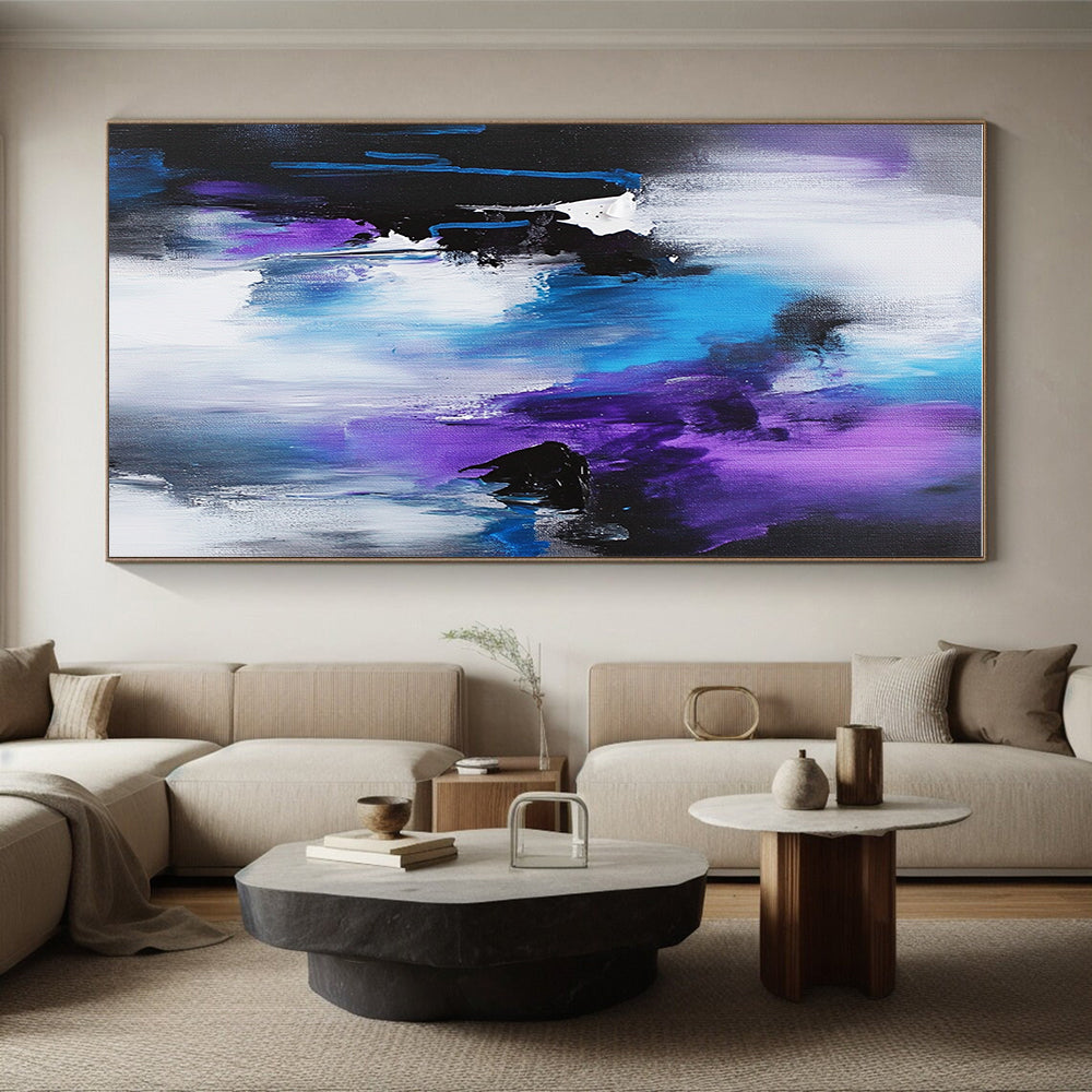 Blue and Purple Abstract Painting with Dynamic Drips GER410