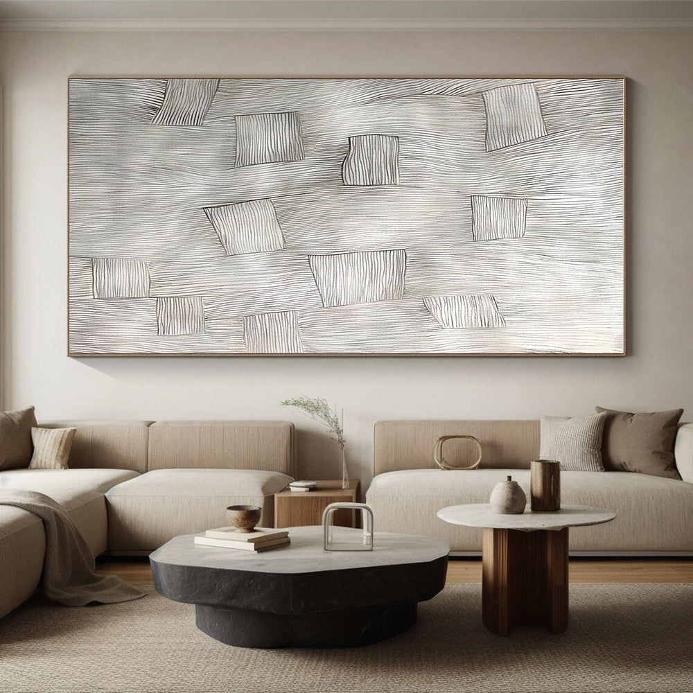 Black White Line Art Blocks Abstract Painting GER868
