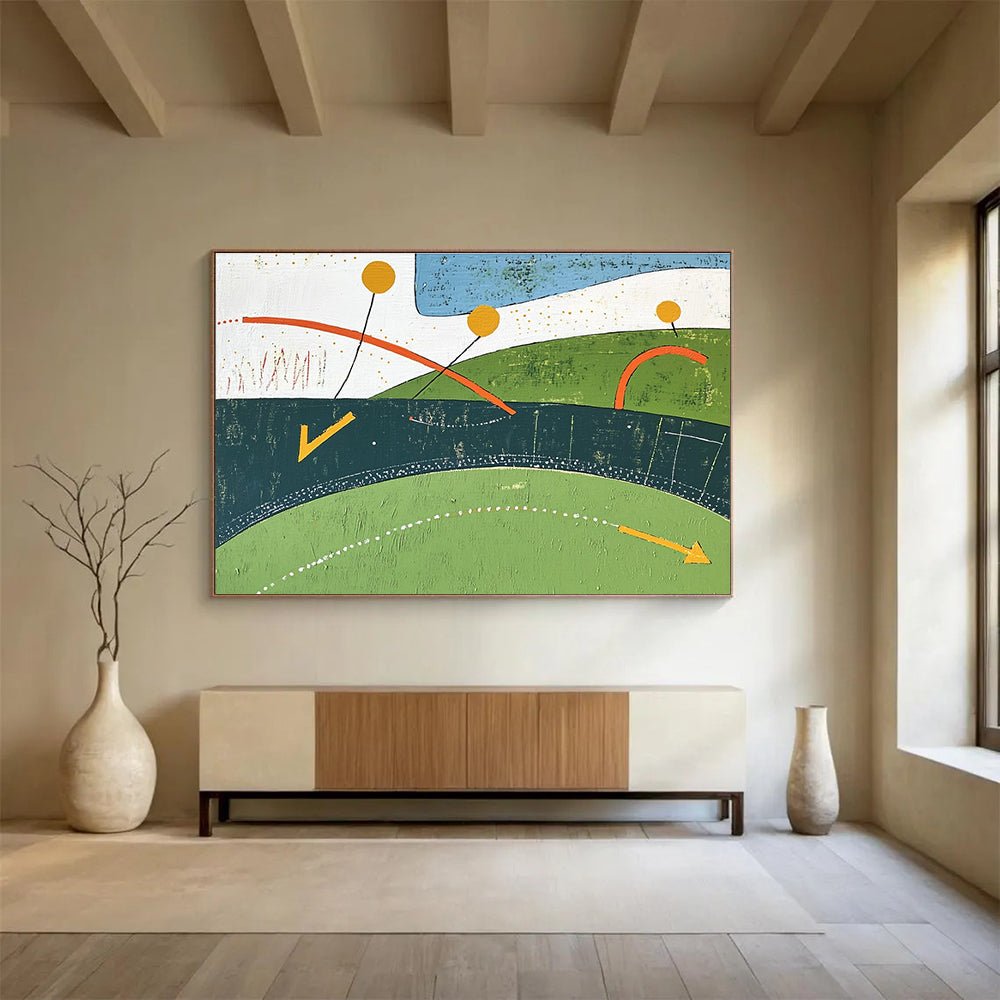 Colorful Geometric Landscape Abstract Painting with Playful Shapes DYP317