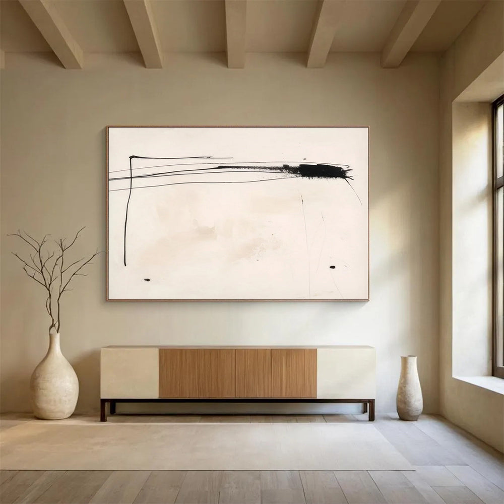 Black White Minimalist Line Abstract Painting THY056