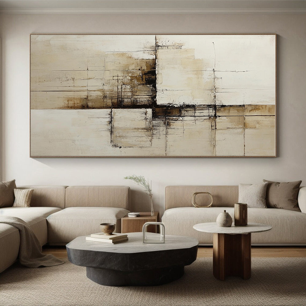 Beige and Brown Abstract Painting with Architectural Lines GER547