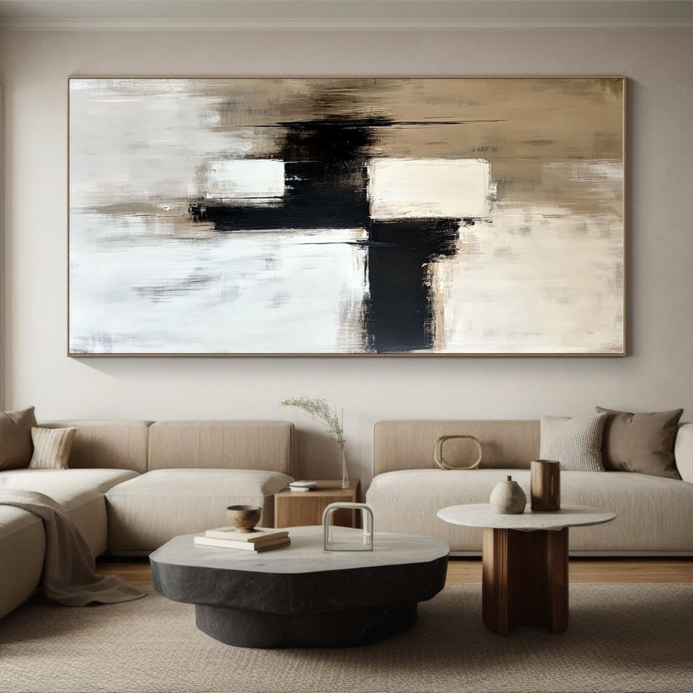 Beige and Black Abstract Painting with Subtle Contrasts GER559