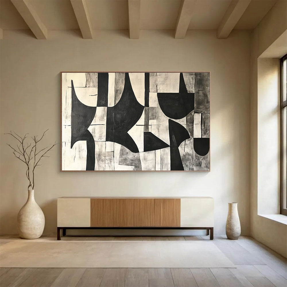 Black and White Abstract Shapes Painting DYP108