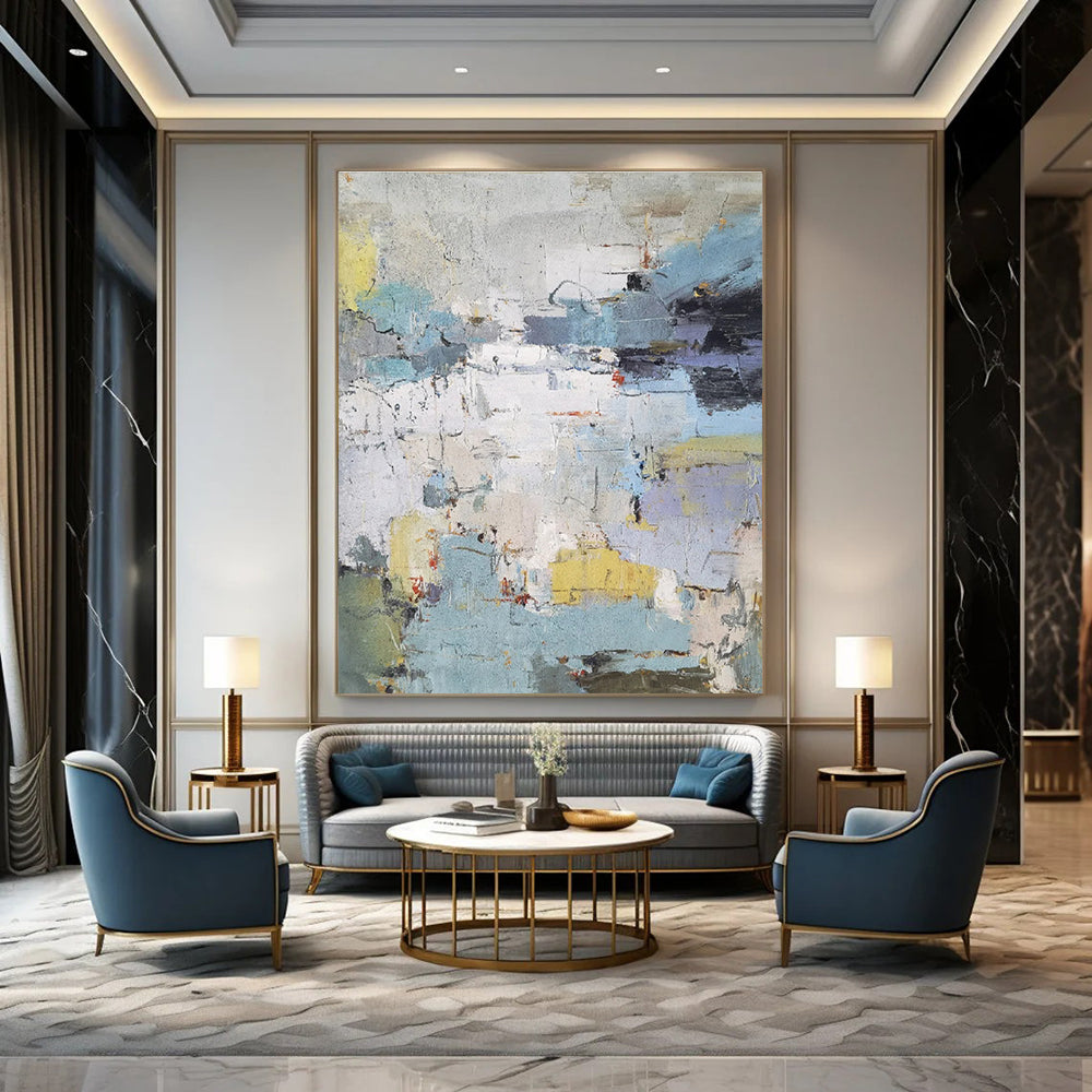 Colorful Abstract Landscape Painting with Blue and Yellow ADGE312