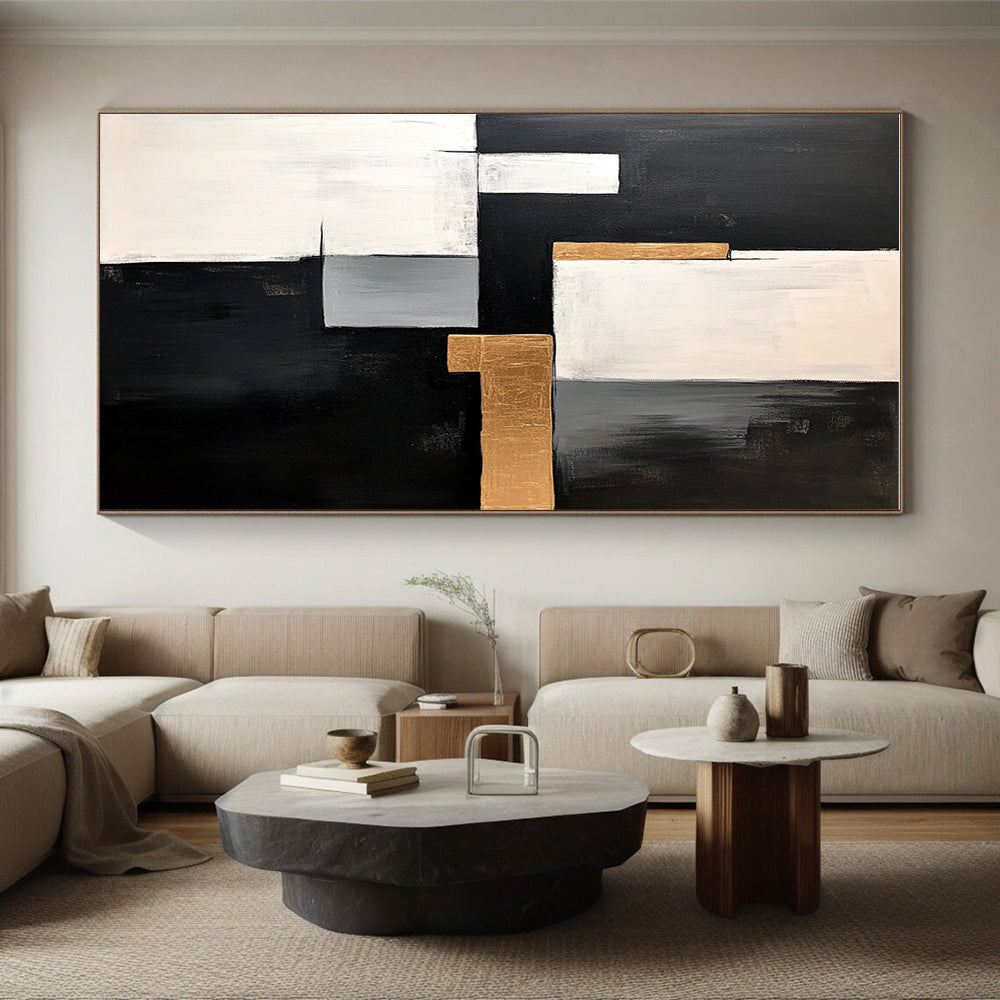 Black White Gray and Gold Abstract Painting with Luxe Elements GER508