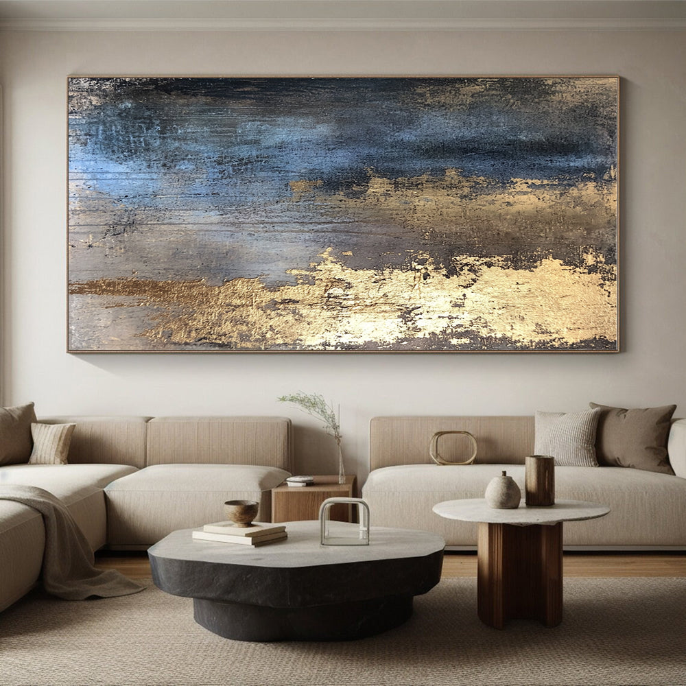 Blue and Gold Abstract Painting with Elegant Color Fusion GER094