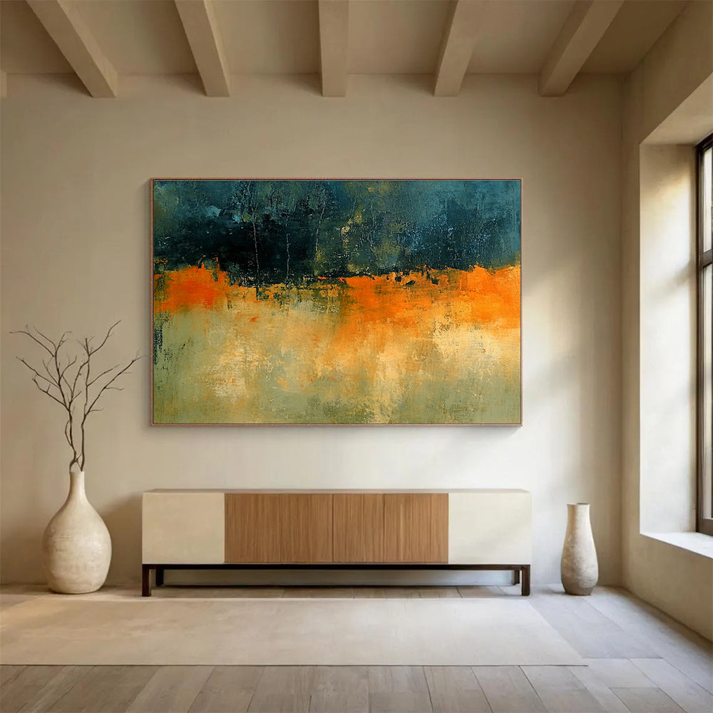 Dark and Orange Landscape Abstract Painting with Textured Layers DYP341