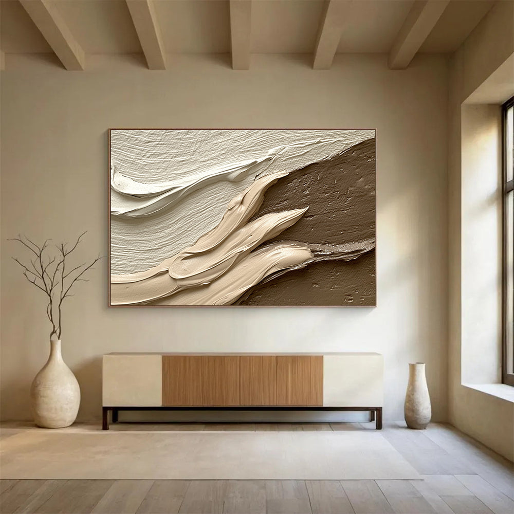 An abstract artwork capturing the intricate meeting of light and dark clay layers with smooth curves and subtle folds, evoking depth and dimension.SC449