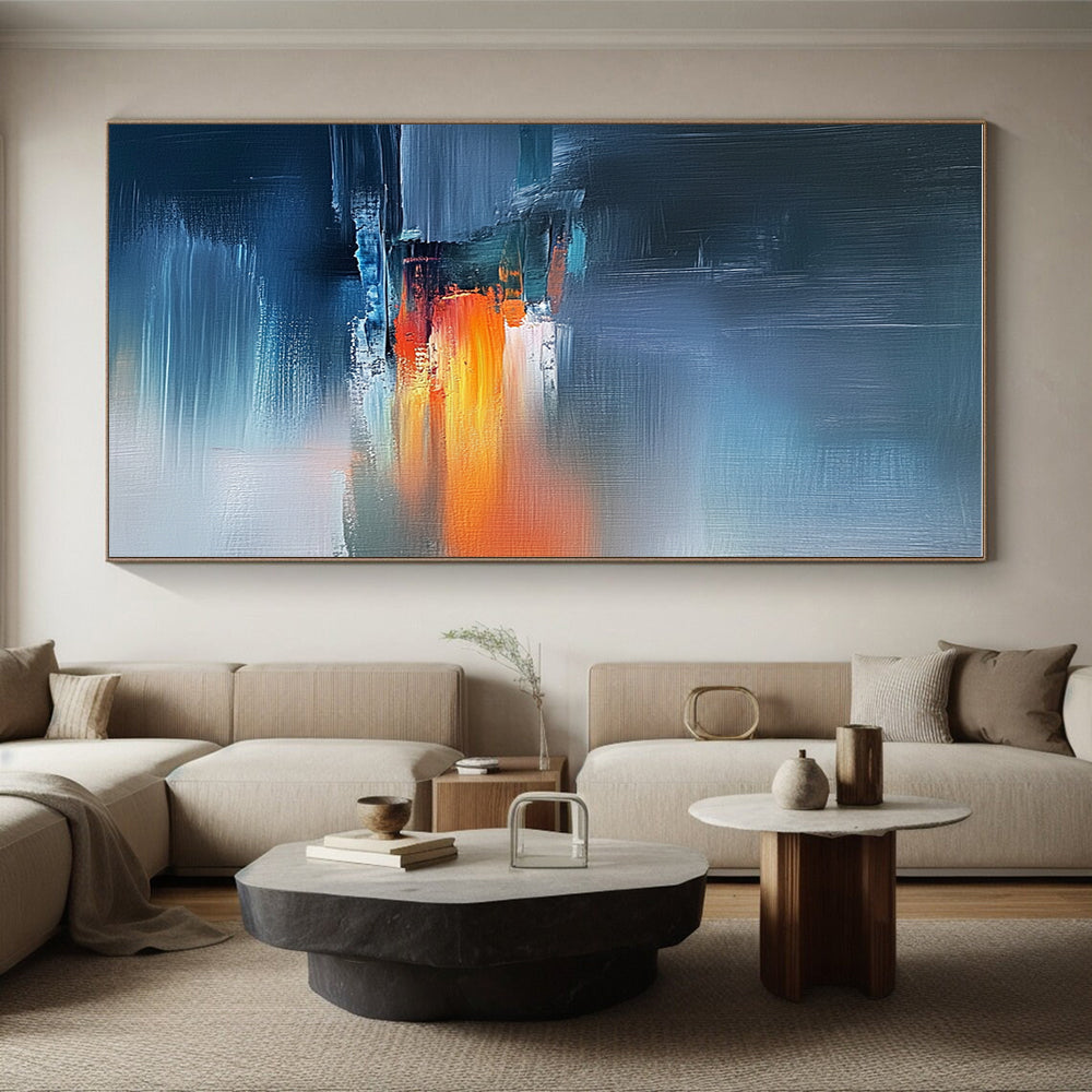 Blue and Orange Abstract Painting with Coastal Vibes GER472