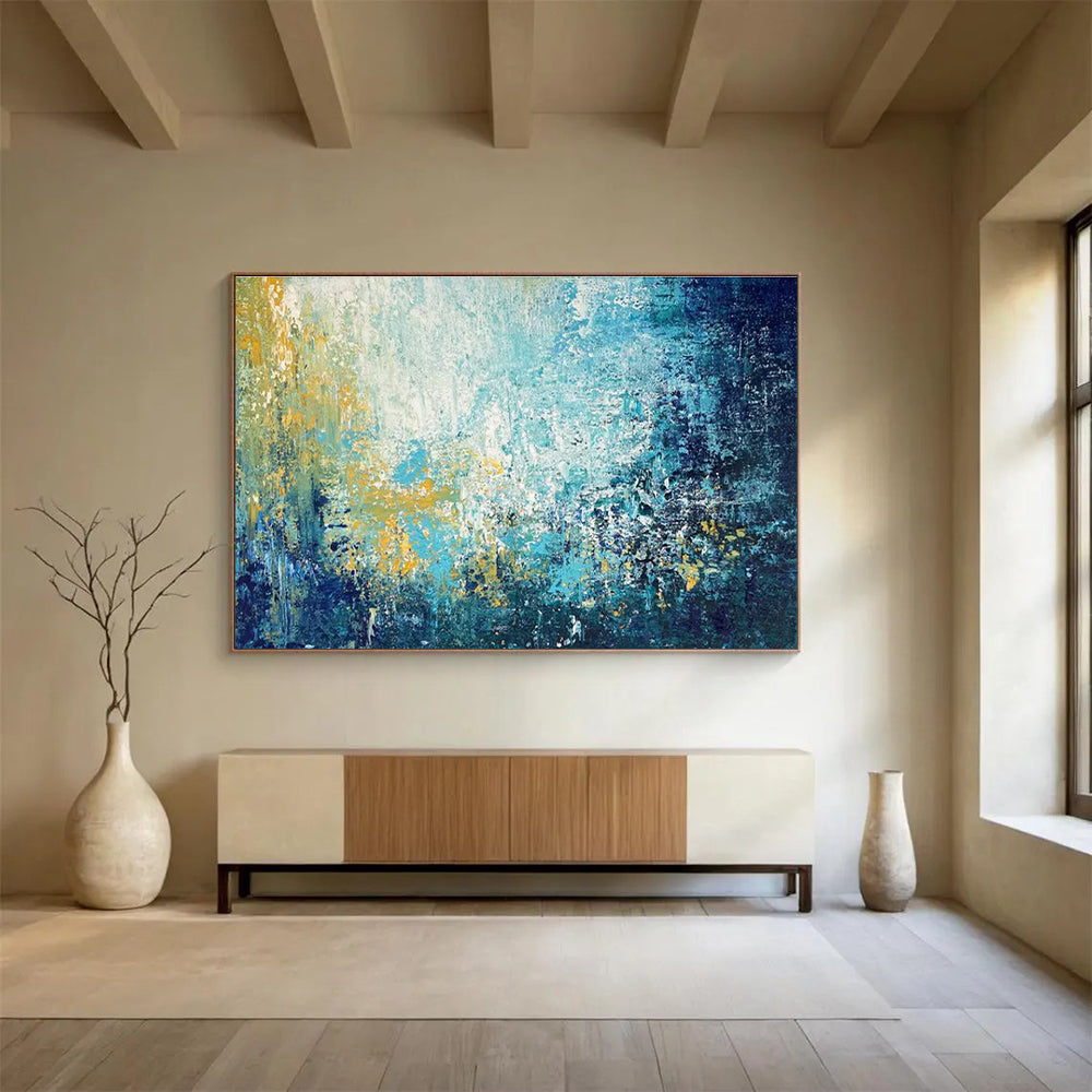Blue Gold Abstract Painting with Light - Filled Abstraction THY327