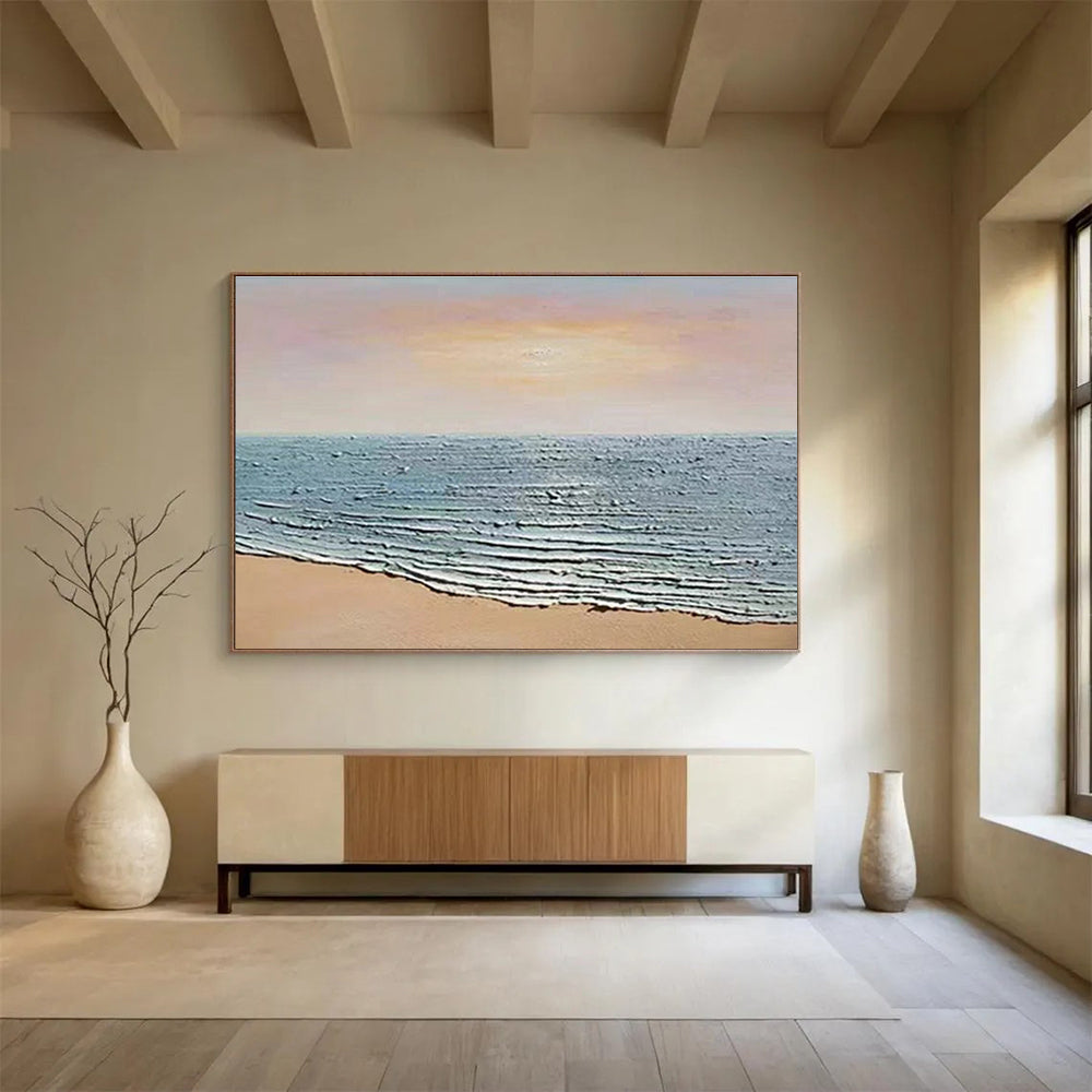 Textured Sea Shore Abstract Painting with Blue, White, and Brown Tones THY184