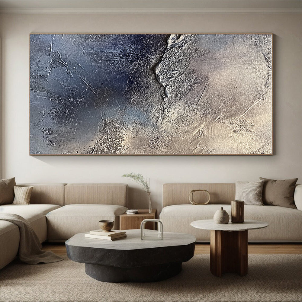 Silver and Blue Textured Abstract Painting with Metallic Tones GER066