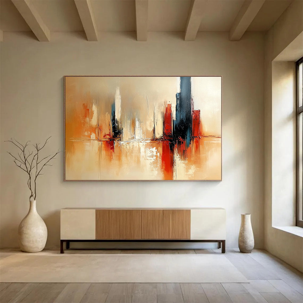 Earth - Toned Cityscape Abstract Painting with Reflective Textures DYP257