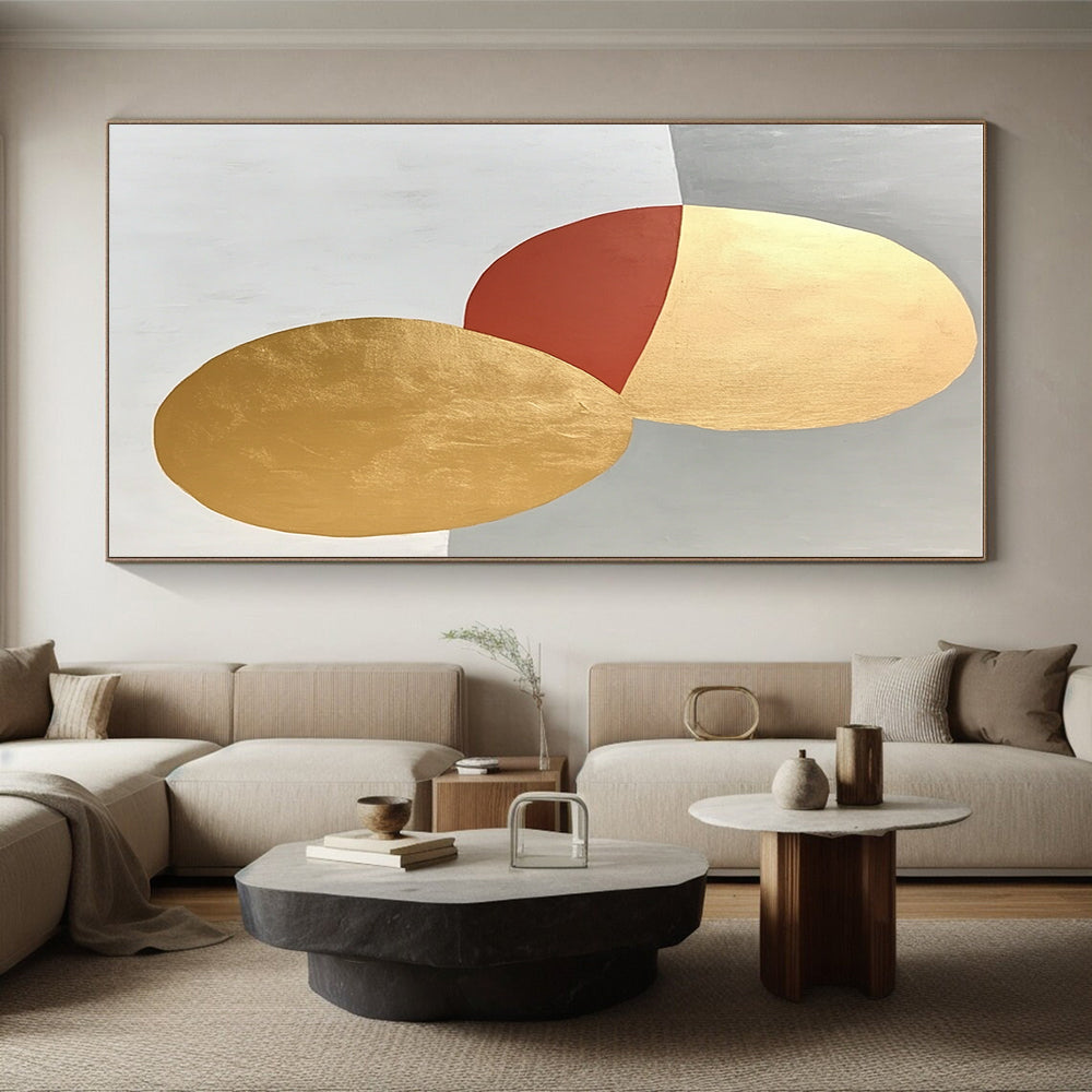 Geometric Abstract with Gold and Red Shapes GER306