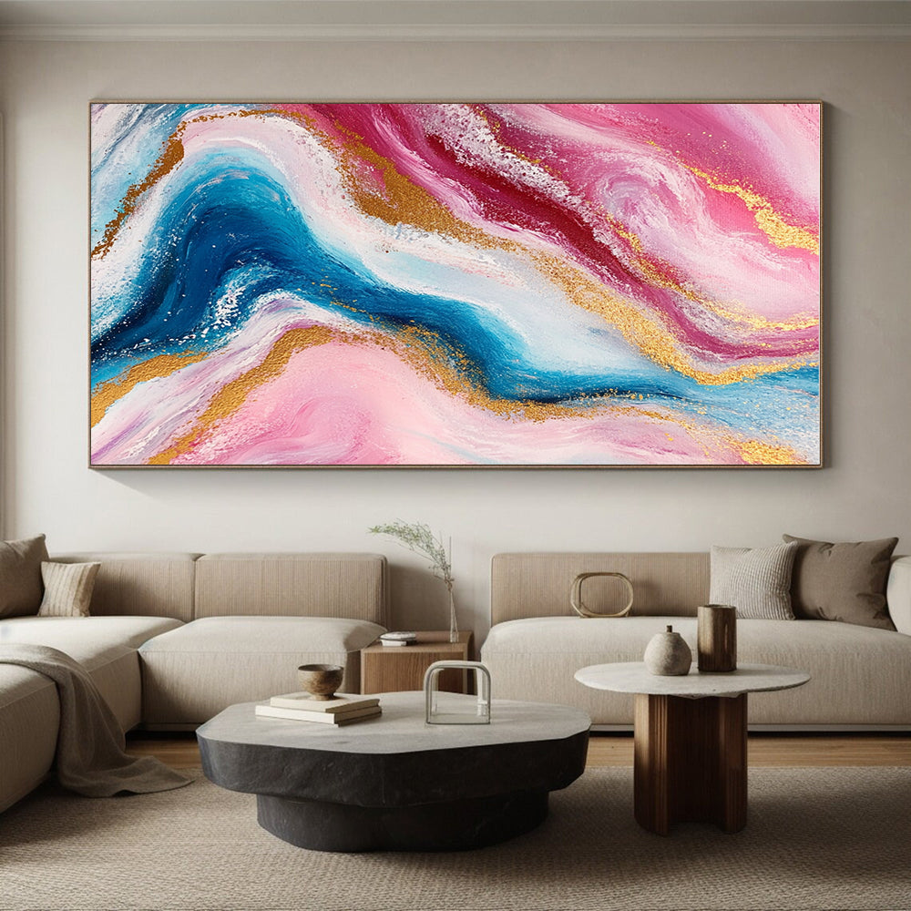 Pink and Gold Marble - Inspired Abstract Painting with Flowing Colors GER259