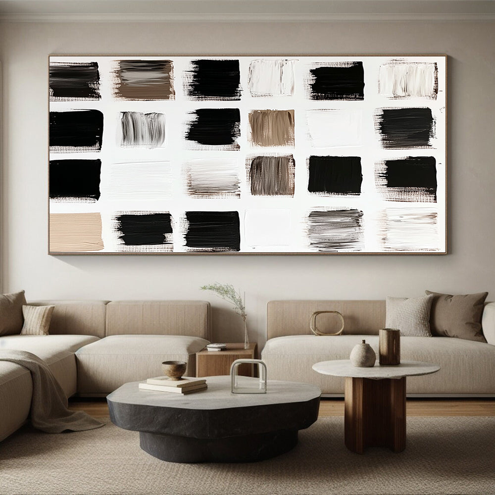 Monochrome Palette Abstract Painting with Black and White Swatches GER111
