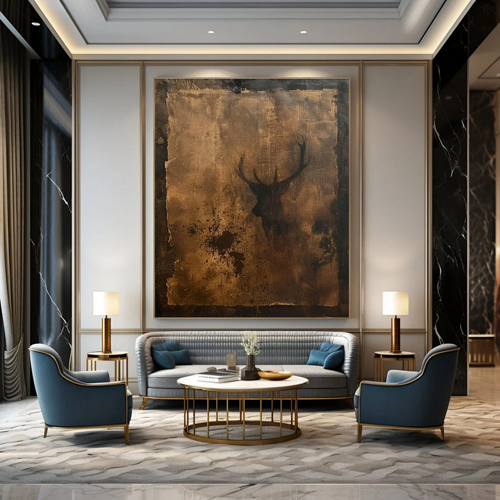 Vintage Deer Silhouette Abstract Painting with Textured Background ADGE475