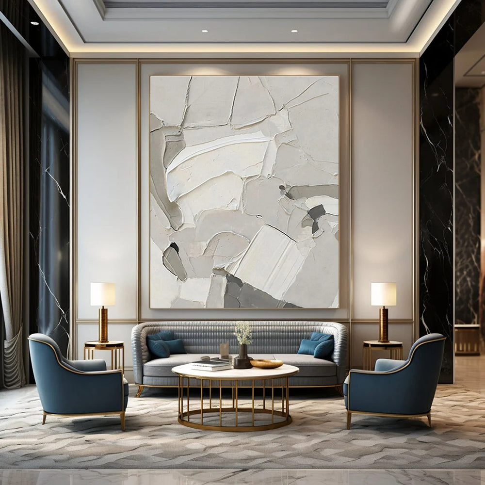 Beige Textured Abstract Painting with Fragmented Shapes ADGE509