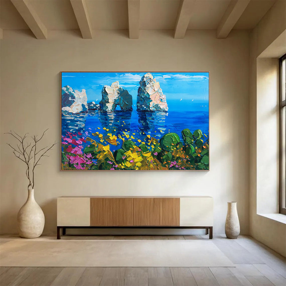 Sea Stacks and Blooms Abstract Painting THY449