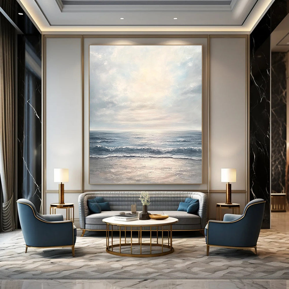 Large Abstract Painting of a serene seascape with gentle waves in soft pastel tones creating a tranquil atmosphere and harmony with nature.STSC1177