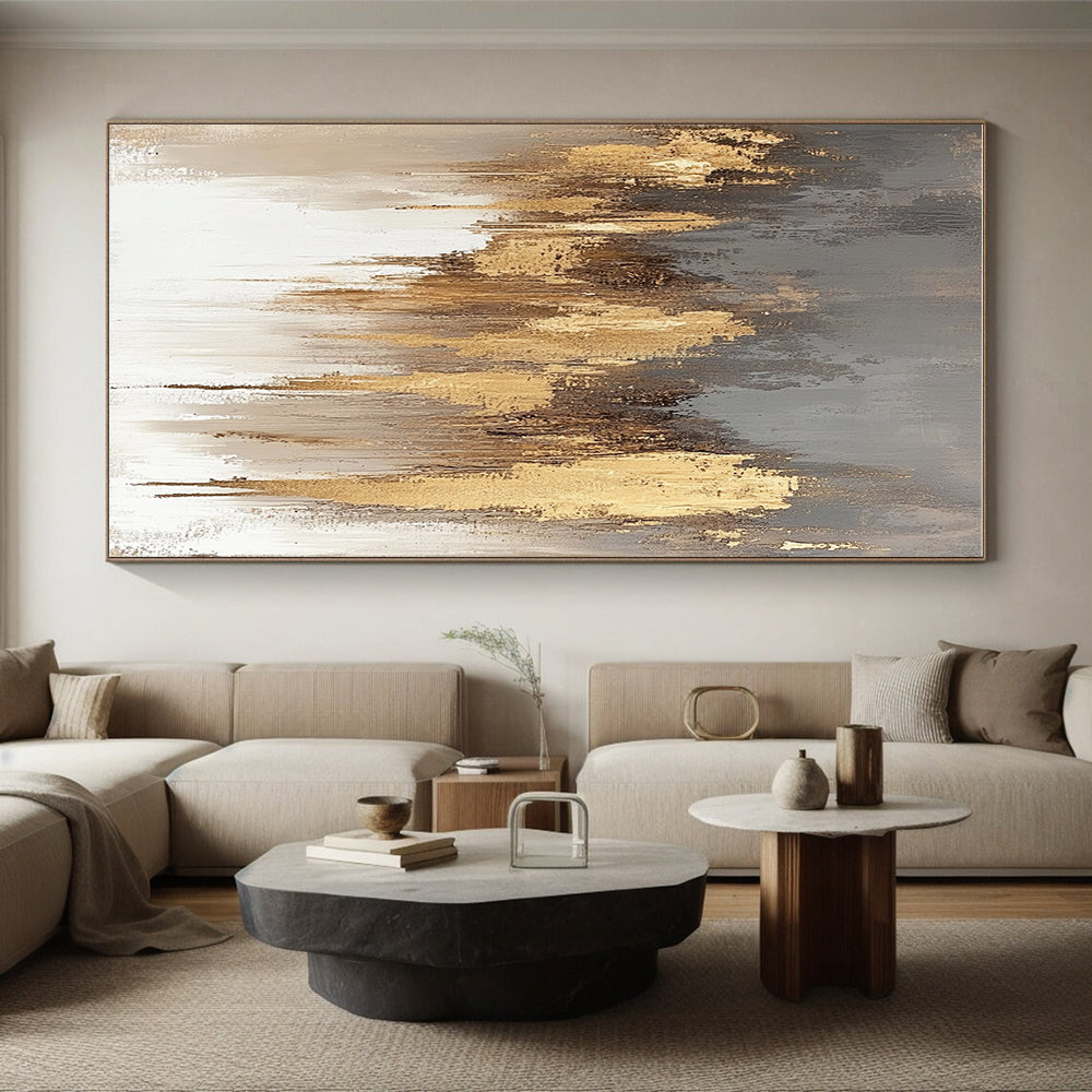 Gold - Dripped Abstract with Gray, White, and Brown GER325