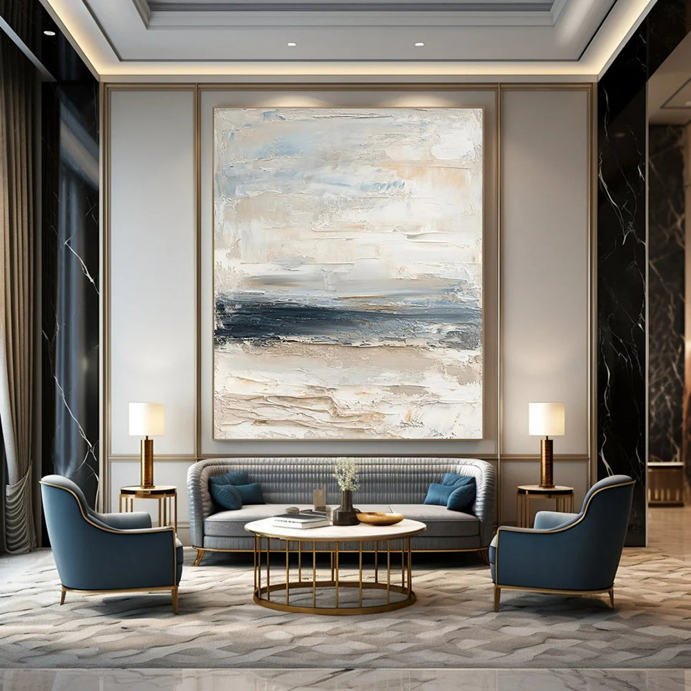 Light - toned Textured Abstract Painting with Beige and Blue ADGE298