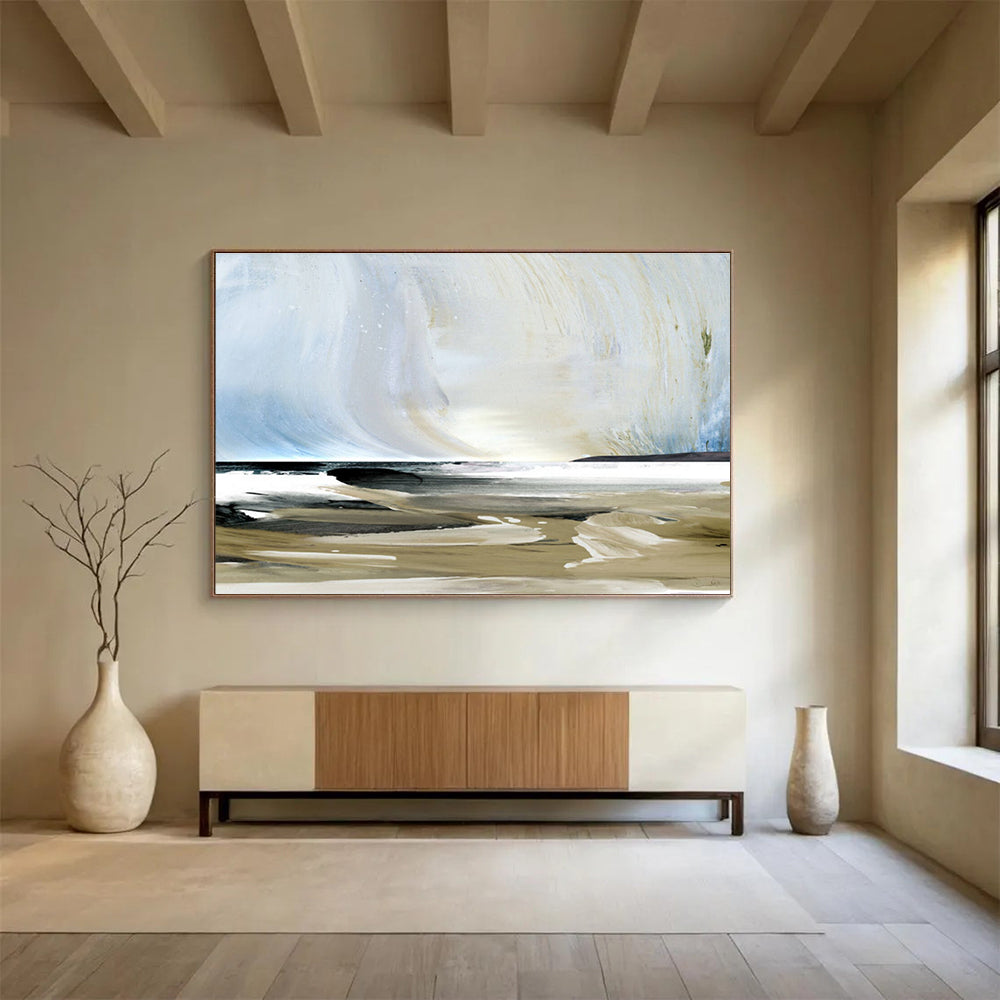 Coastal Abstract Painting with Blue Beige and Black THY116