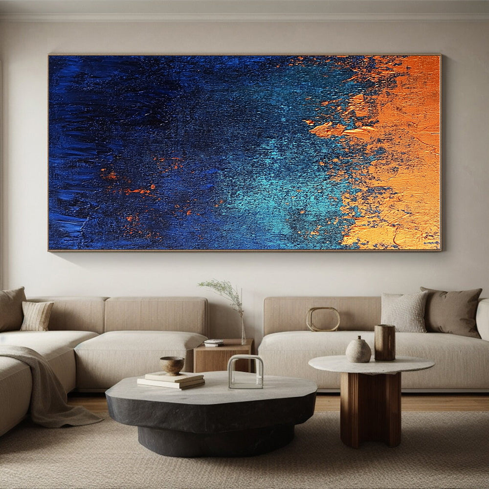 Blue Orange Abstract Painting with Textured Layers GER709