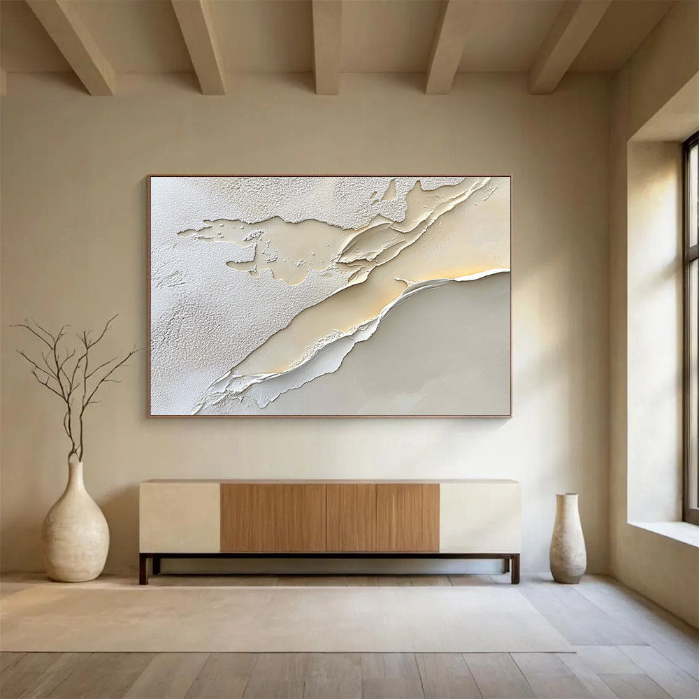 Beige White Textured - Layered Terrain Abstract Painting DYP051